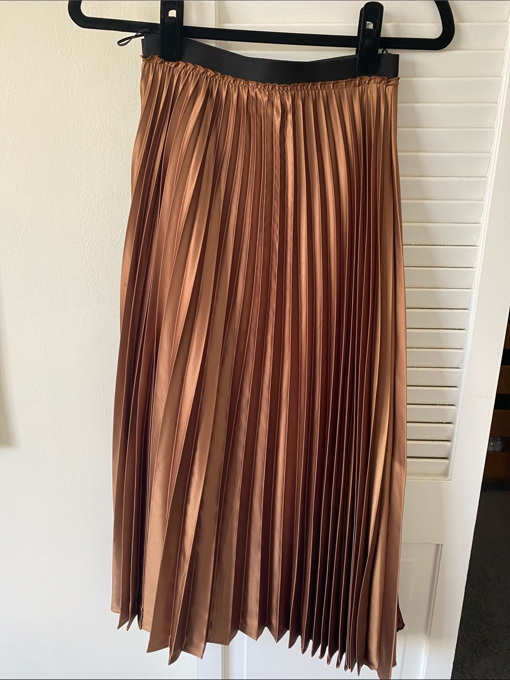 Zara Copper Pleated Satin Midi Skirt